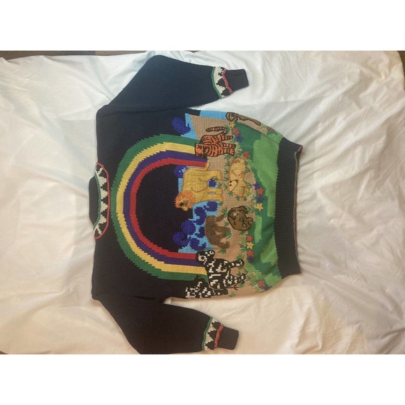 Vintage Early 90s IsKnitCute! Hand Knit Noah’s Ark Sweater. Size 2 = Large - Picture 3 of 12